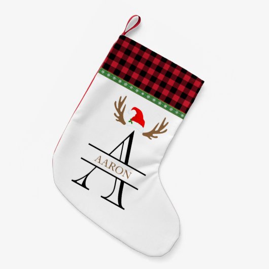 Monogram Letter A Red Black Tartan Christmas Kleine Kerstsok (Voorkant (Hangend))