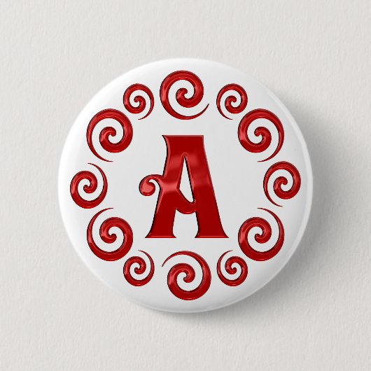 Monogram Letter A Rood Ronde Button 5,7 Cm (Voorkant)