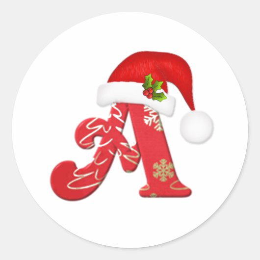 Monogram letter A, Santa hat Kerst sticker (Voorkant)
