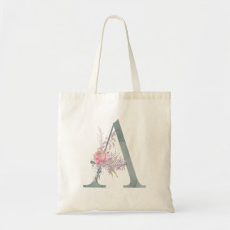 Monogram Letter A Waterverf Floral Tote Bag