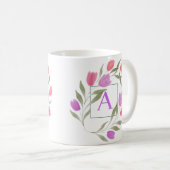 Monogram Letter A Zwart & Wit met bloemen Koffiemok (Voorkant rechts)