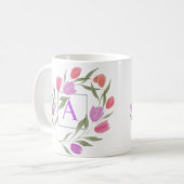 Monogram Letter A Zwart & Wit met bloemen Koffiemok (Voorkant links)