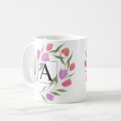 Monogram Letter A Zwart & Wit met bloemen Koffiemok (Voorkant links)