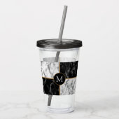 Monogram Letter Acrylic Tumbler Black Witte marmer Acryl Drinkbeker (Achterkant)
