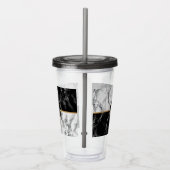 Monogram Letter Acrylic Tumbler Black Witte marmer Acryl Drinkbeker (Rechts)