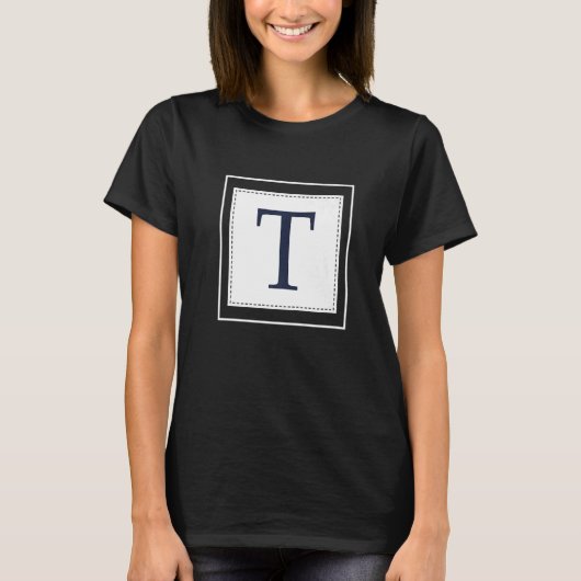 Monogram Letter Alphabet Initiaal Navy Blue T-shirt (Voorkant)