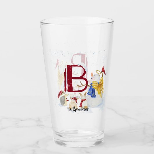 Monogram Letter B Angel Snowman Merry Kerstmis Glas (Voorkant)