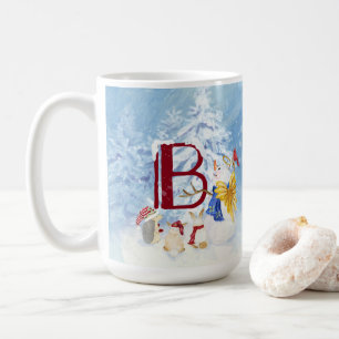 Monogram Letter B Angel Snowman Merry Kerstmis Koffiemok