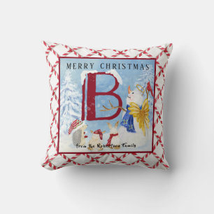 Monogram Letter B Angel Snowman Merry Kerstmis Kussen