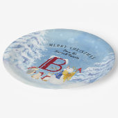 Monogram Letter B Angel Snowman Merry Kerstmis Papieren Bordje (Gekanteld)