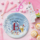 Monogram Letter B Angel Snowman Merry Kerstmis Papieren Bordje (Feest)
