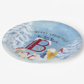 Monogram Letter B Angel Snowman Merry Kerstmis Papieren Bordje (Gekanteld)