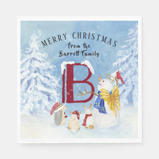 Monogram Letter B Angel Snowman Merry Kerstmis Servet (Voorkant)