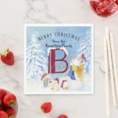 Monogram Letter B Angel Snowman Merry Kerstmis Servet (Insitu)