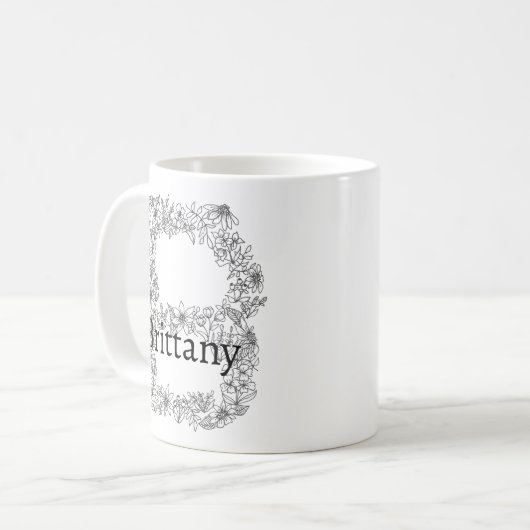 Monogram Letter B Botanische Bloem Zwart Wit Koffiemok (Voorkant links)