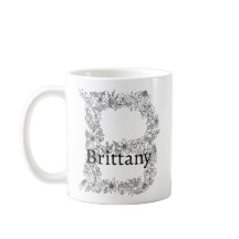 Monogram Letter B Botanische Bloem Zwart Wit