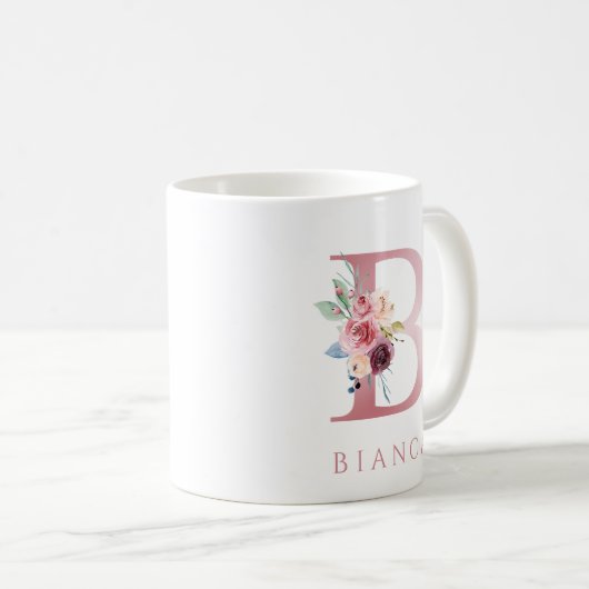 Monogram Letter B Floral Waterverf Koffie Mok (Voorkant rechts)