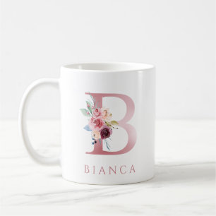 Monogram Letter B Floral Waterverf Koffie Mok