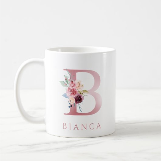 Monogram Letter B Floral Waterverf Koffie Mok (Links)