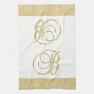 Monogram Letter B Gold Glitter White Color Kitchen Theedoek
