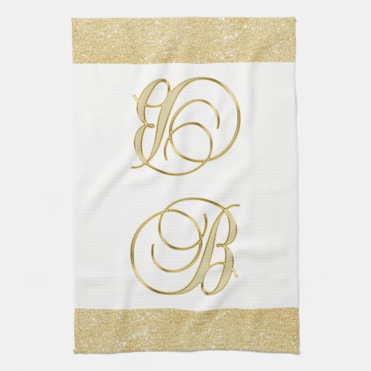 Monogram Letter B Gold Glitter White Color Kitchen Theedoek (Verticaal)