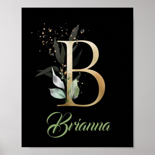 Monogram letter B groenblijvend eucalyptus goud zw Poster (Voorkant)