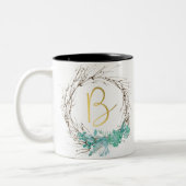 Monogram letter B in krans Tweekleurige Koffiemok (Links)