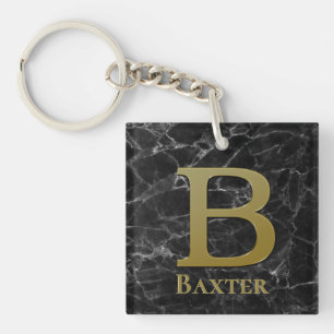 Monogram letter B op zwarte marmer Sleutelhanger