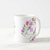 Monogram Letter B Paarse & Wit met bloemen Koffiemok (Voorkant rechts)