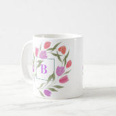 Monogram Letter B Paarse & Wit met bloemen Koffiemok (Voorkant links)