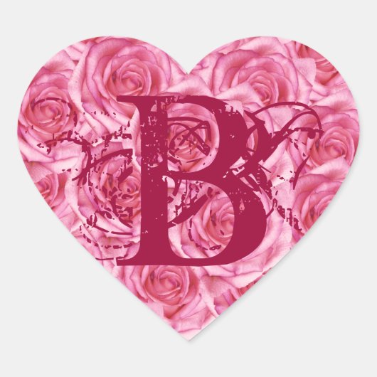 Monogram letter B roze rozen Sticker (Voorkant)