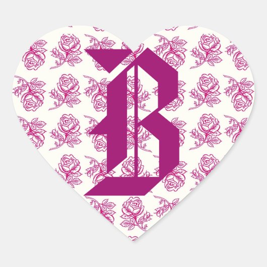 Monogram letter B roze rozen Sticker (Voorkant)