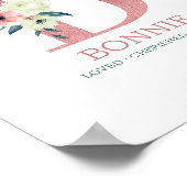 Monogram Letter B Roze Waterverf Floral Neursery Poster (Hoek)