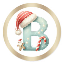 Monogram letter B, Santa hat Kerst sticker