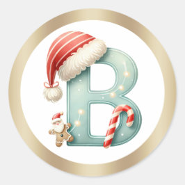 Monogram letter B, Santa hat Kerst sticker