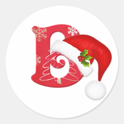 Monogram letter B, Santa hat Kerst sticker (Voorkant)