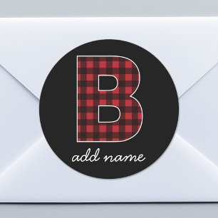 Monogram Letter B - zwart gebuffel rood zwart Ronde Sticker