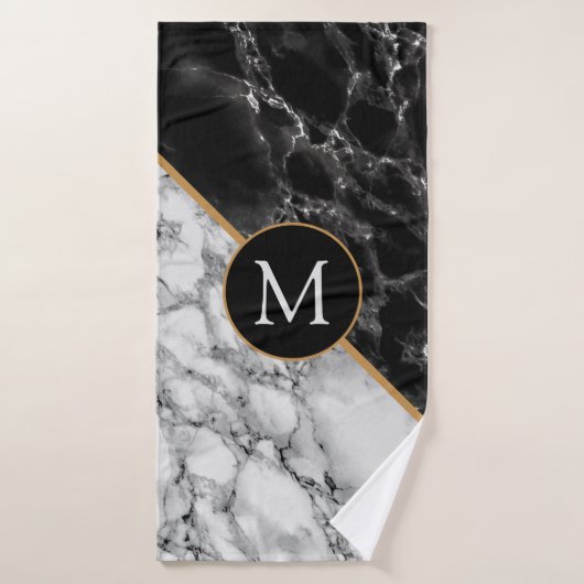 Monogram Letter Bath Towels Black White Marble Bad Handdoek (Badhanddoek)