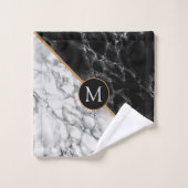 Monogram Letter Bath Towels Black White Marble Bad Handdoek (Wasdoekje)