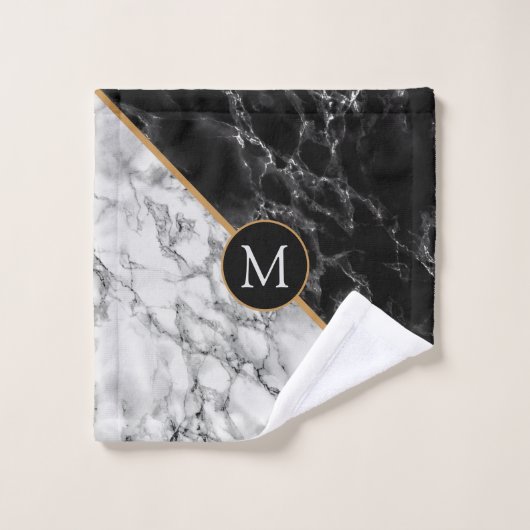 Monogram Letter Bath Towels Black White Marble Bad Handdoek (Wasdoekje)