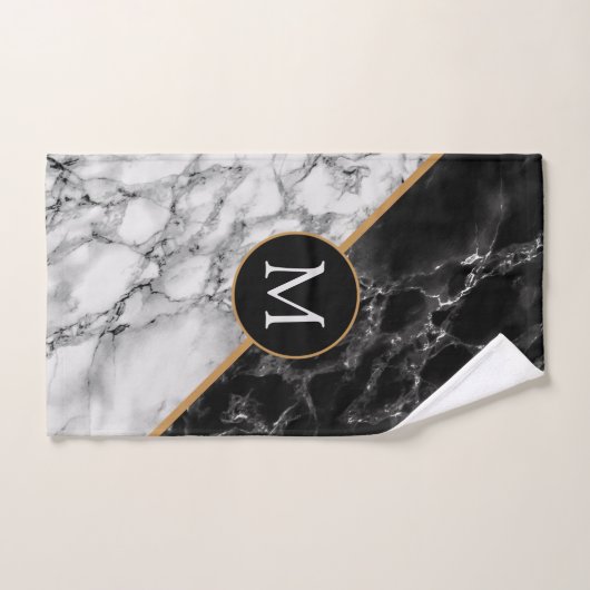 Monogram Letter Bath Towels Black White Marble Bad Handdoek (Handdoek)
