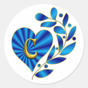 Monogram letter C blauw hart Ronde Sticker