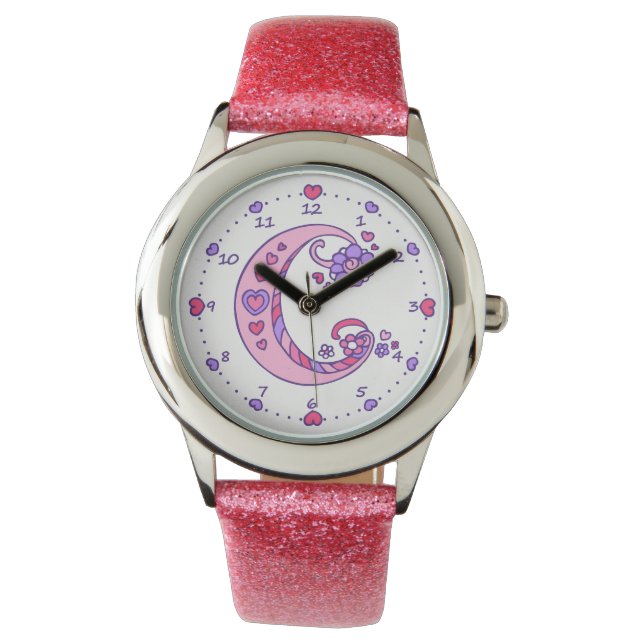 Monogram letter C doodle hart meisjes horloge (Voorkant)