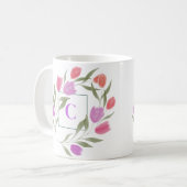 Monogram Letter C Paarse & Wit met bloemen Koffiemok (Voorkant links)