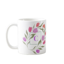 Monogram Letter C Paarse & Wit met bloemen