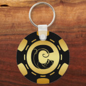 MONOGRAM LETTER C POKER CHIP GOLD EN ZWARTE MONOGR SLEUTELHANGER (Voorkant)