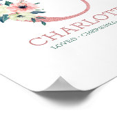 Monogram Letter C Roze Waterverf Floral Neursery Poster (Hoek)