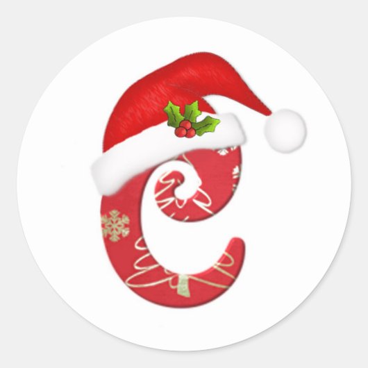 Monogram letter C, Santa hat Kerst sticker (Voorkant)