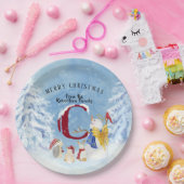 Monogram Letter C Snowy Kerstmis Angel Snowman Papieren Bordje (Feest)