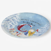 Monogram Letter C Snowy Kerstmis Angel Snowman Papieren Bordje (Gekanteld)